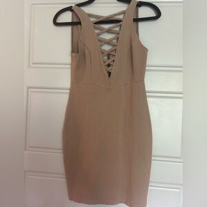Fashion Nova Tan Backless Dress